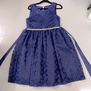 Navy rhinestone pearl flowers detail dress 12